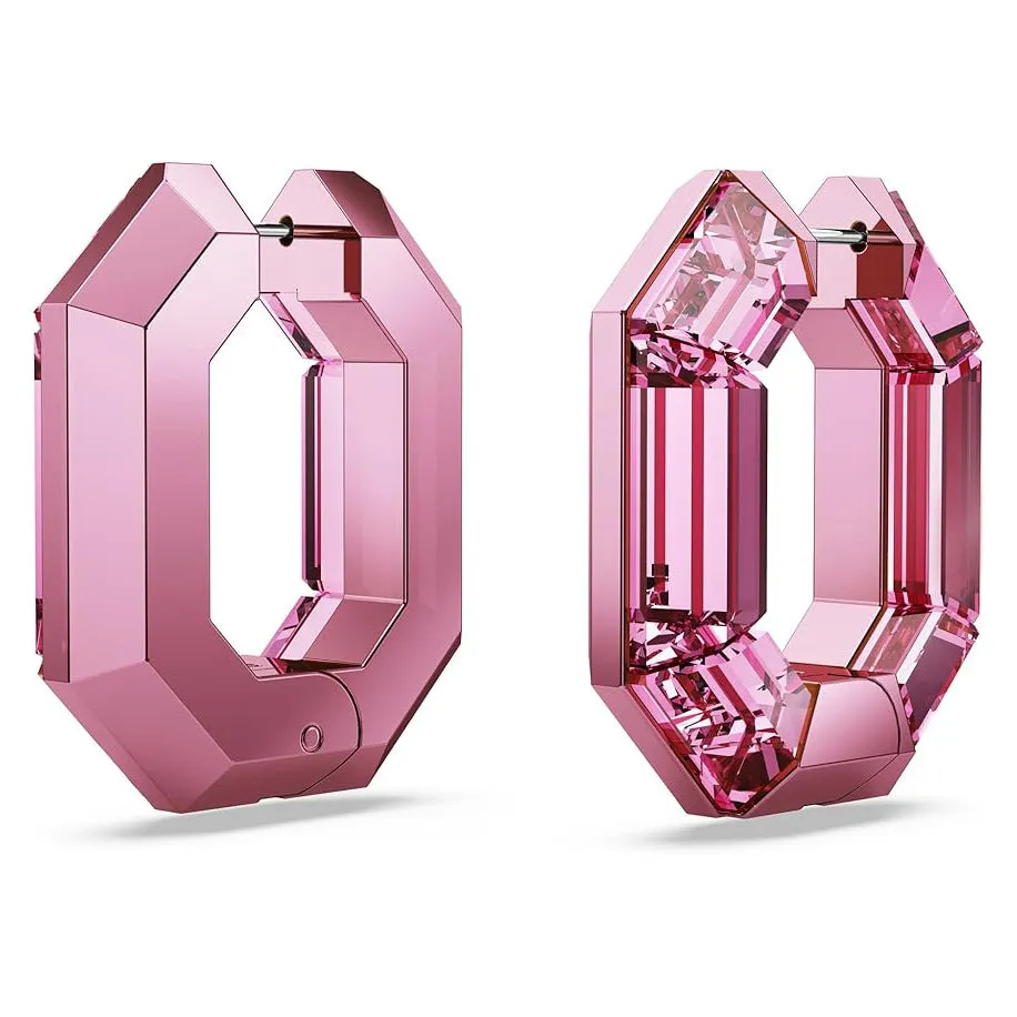 Swarovski Part of the Lucent Collection Women's Pink Octagon-Shaped Crystals Small Hoop Earrings - 5680783