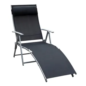 Texteline Sun Lounger Recliner Chair Patio Foldable Garden 5 Levels Black