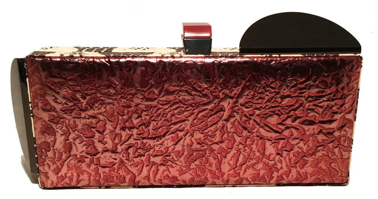 Tonya Hawkes Copper Leather Cow Print Snakeskin Metal Abstract Clutch