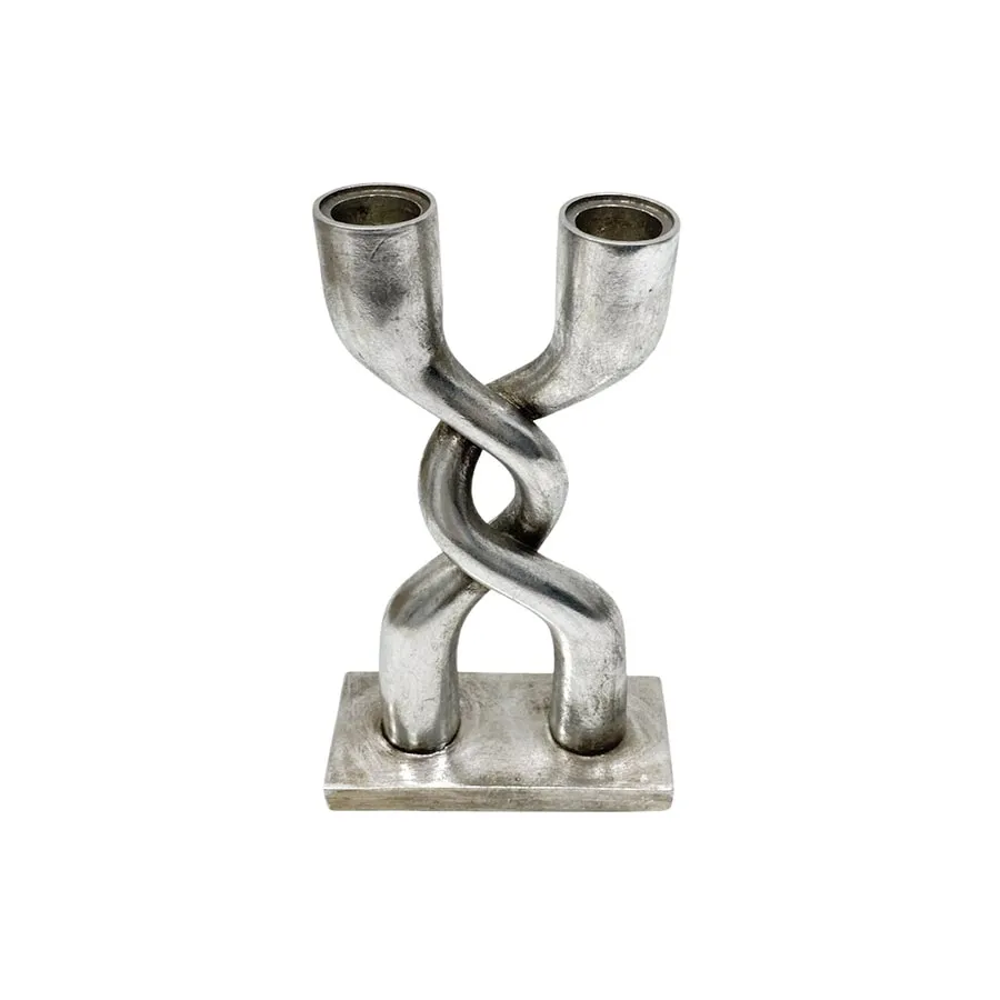 Twisted Candle Holder - Antique Silver (22.5cm)