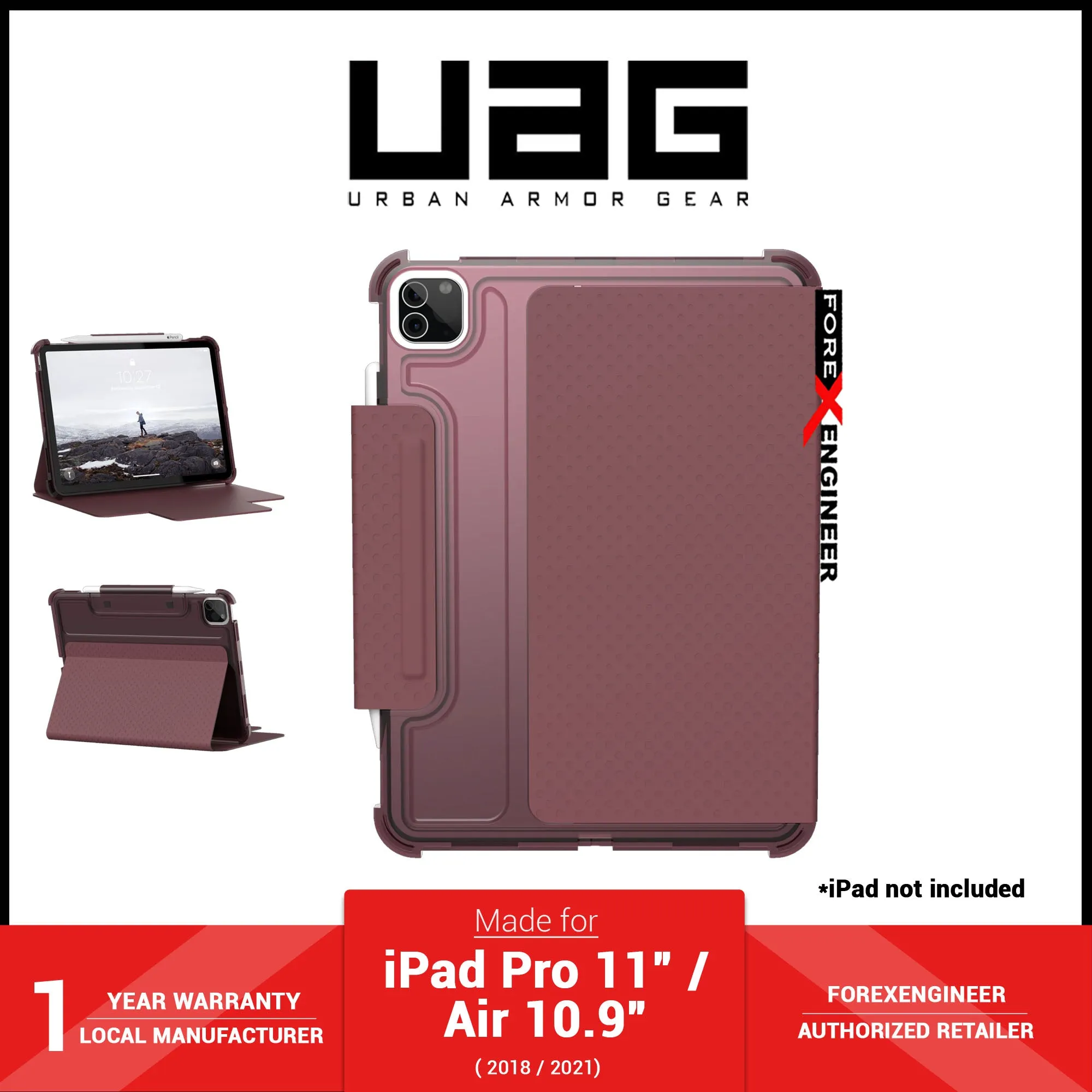 UAG [U] Lucent for iPad Pro 11" ( 3rd - 2nd - 1st Gen ) ( 2022 - 2018 ) - iPad Air 10.9" ( 5th - 4th Gen ) ( 2022 - 2020 ) M1 Chip - Aubergine - Dusty Rose (Barcode: 810070361150 )