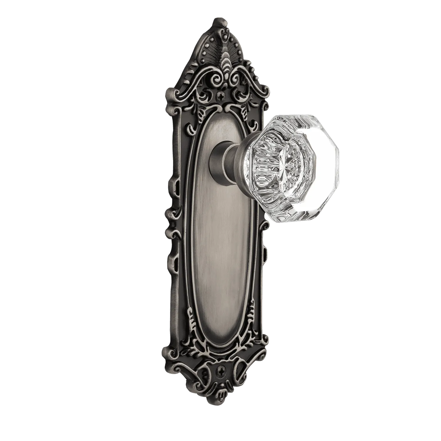 Victorian Long Plate with Waldorf Knob in Antique Pewter