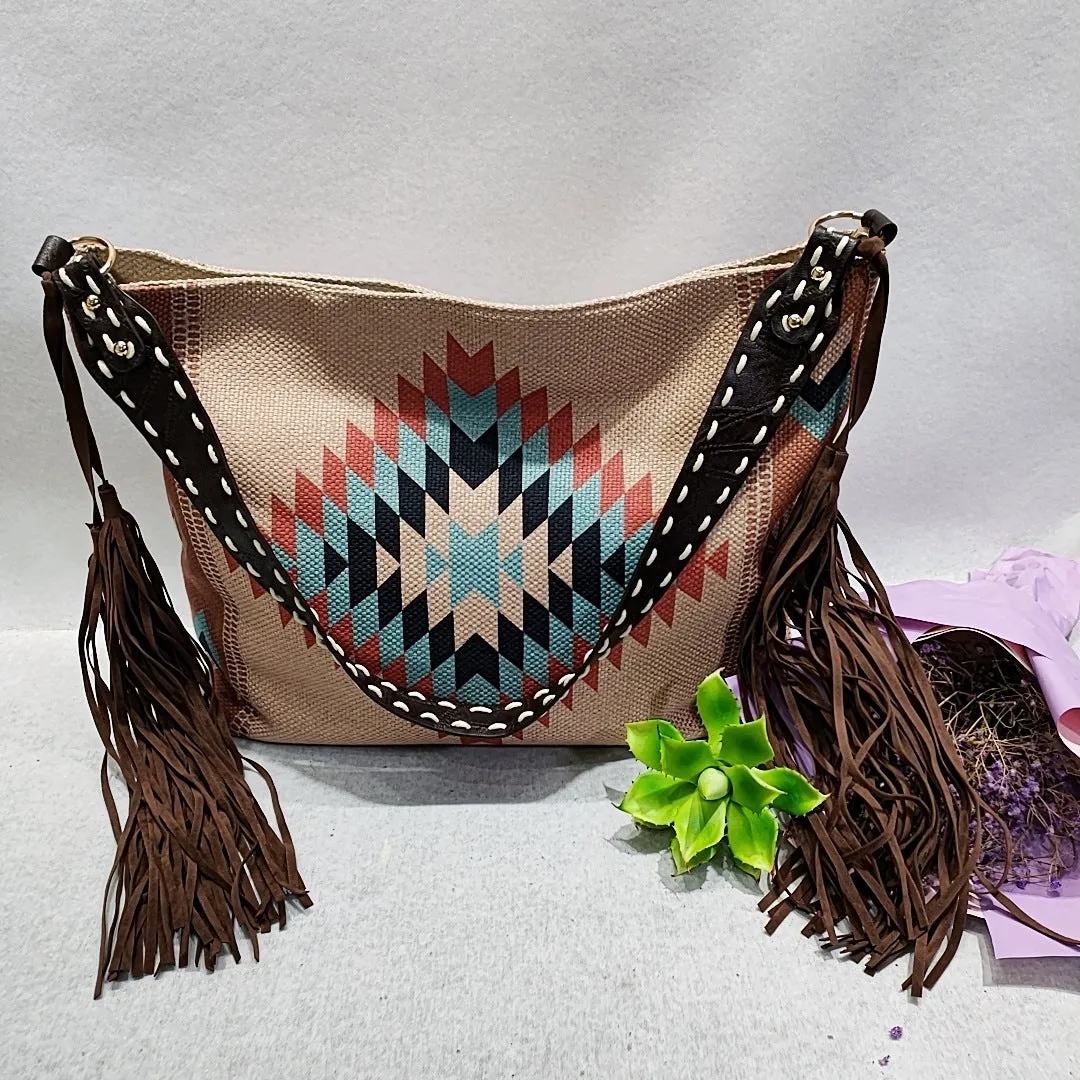 Vintage Hand-woven Streamer Cotton And Linen Shoulder Bag