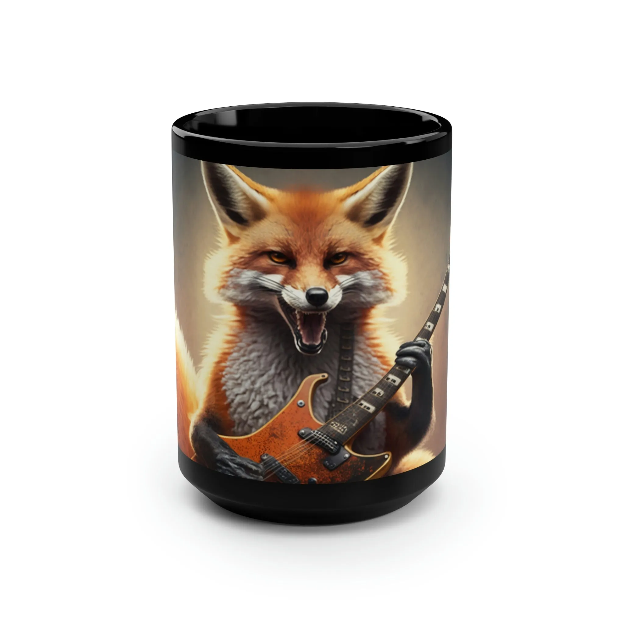 Vintage Red Fox Playing Guitar - 15 oz Coffee Mug