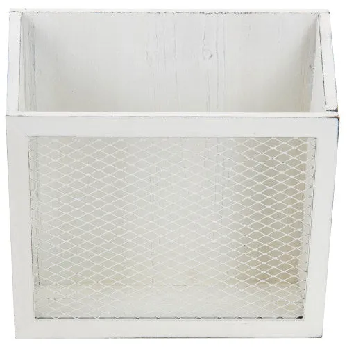 Vintage White Wood & Chicken Wire Magazine Holder