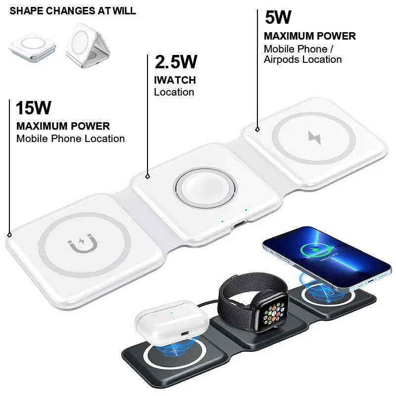 Wireless Charger 3 In 1 Magnetic Foldable Induction Charging Station For IPhone 13 Pro Max 12 11 Samsung AirPods Pro IWatch