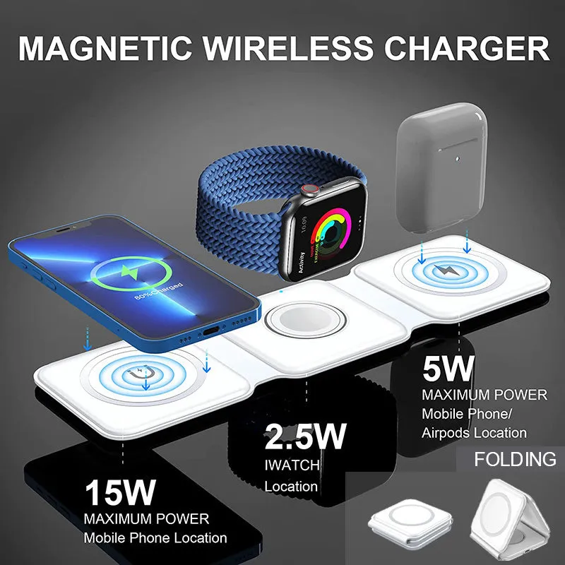 Wireless Charger 3 In 1 Magnetic Foldable Induction Charging Station For IPhone 13 Pro Max 12 11 Samsung AirPods Pro IWatch