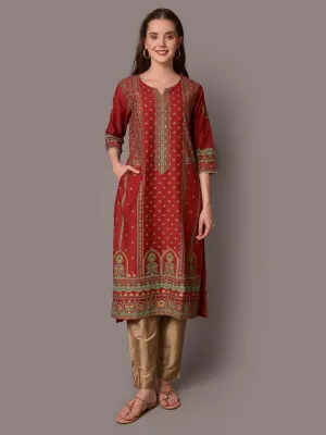 Women Maroon Round Neck Kurta