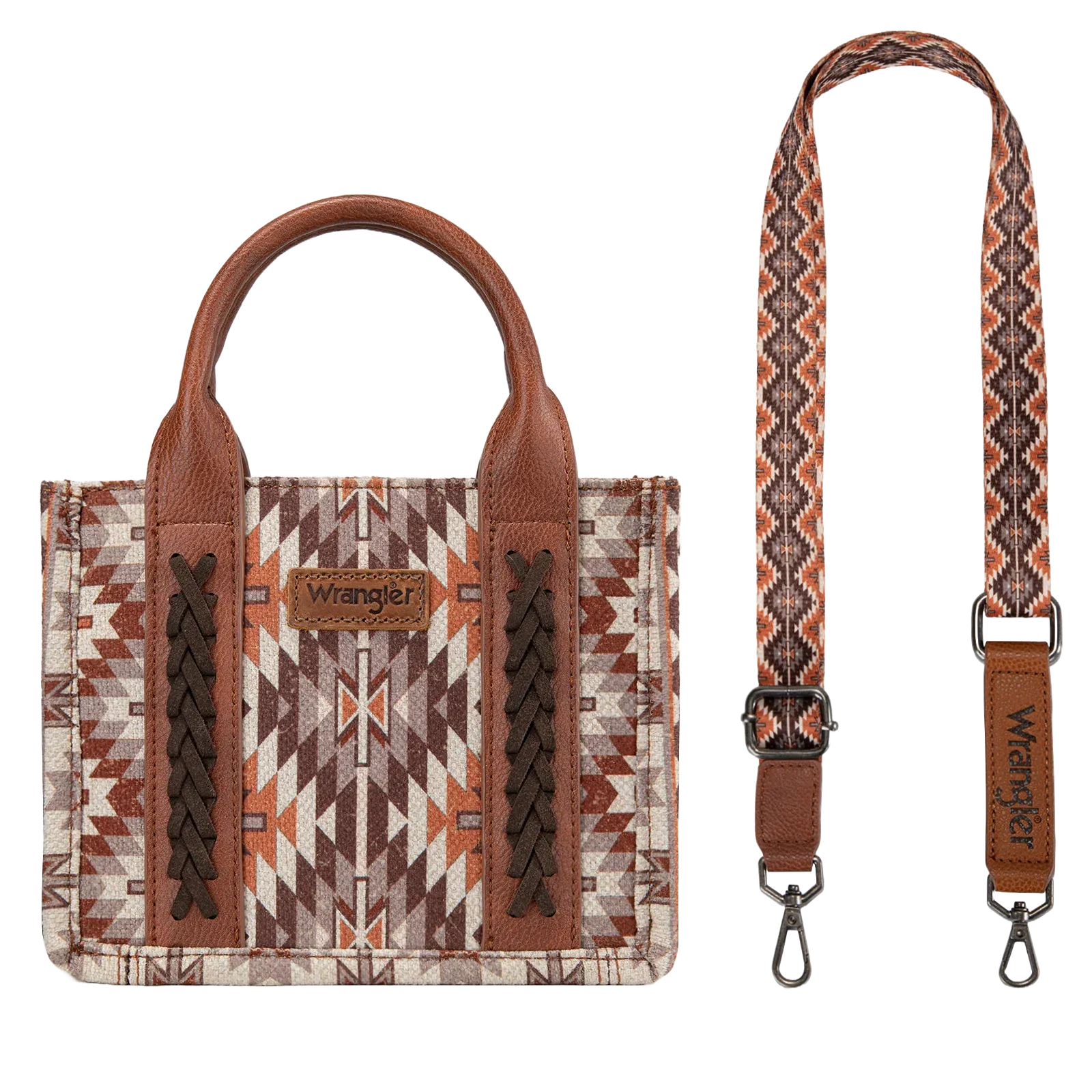 Wrangler Ladies Brown Southwestern Print Mini Tote Crossbody Bag WG2213-8866SBR